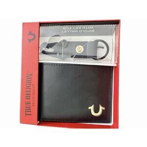 True Religion Marcus Slim Bifold Wallet & Key Clasp Gift Set Limited NWT